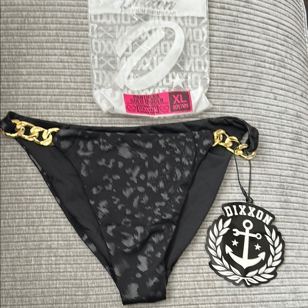 Dixxon Panthera gold digger Black Bikini Bottom with Gold Chain XL